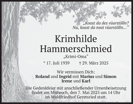 Traueranzeige von Krimhilde Hammerschmied von merkurtz