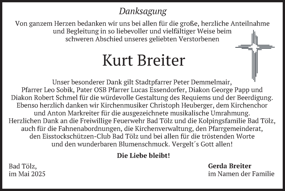  Traueranzeige für Kurt Breiter vom 03.05.2025 aus merkurtz