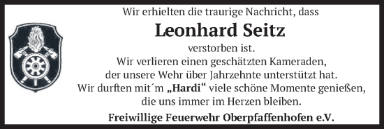Traueranzeige von Leonhard Seitz von merkurtz