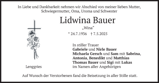 Traueranzeige von Lidwina Bauer von merkurtz