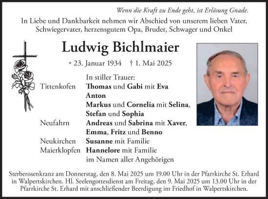 Traueranzeige von Ludwig Bichlmaier von merkurtz