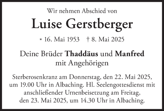 Traueranzeige von Luise Gerstberger von merkurtz