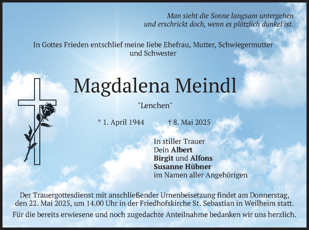  Traueranzeige für Magdalena Meindl vom 17.05.2025 aus merkurtz
