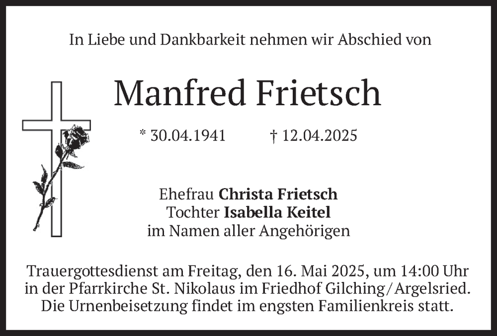  Traueranzeige für Manfred Frietsch vom 10.05.2025 aus merkurtz