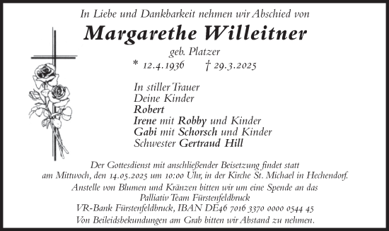 Traueranzeige von Margarethe Willeitner von merkurtz