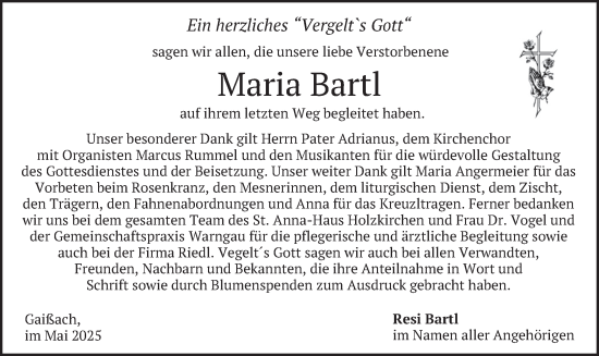 Traueranzeige von Maria Bartl von merkurtz