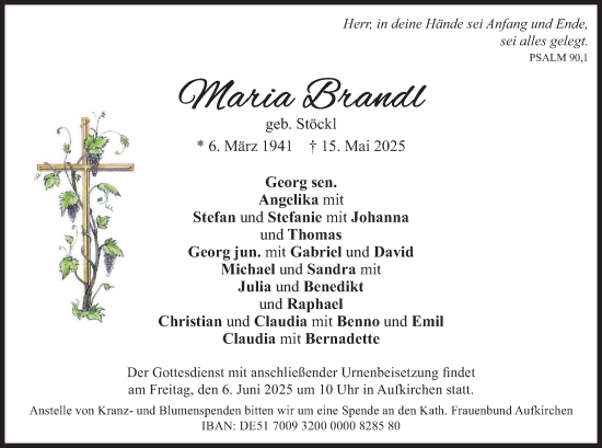 Traueranzeige von Maria Brandl von merkurtz