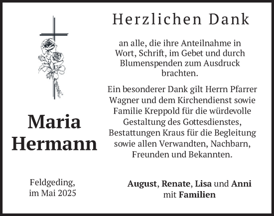 Traueranzeige von Maria Hermann von merkurtz