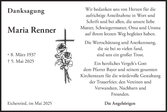 Traueranzeige von Maria Renner von merkurtz