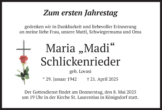 Traueranzeige von Maria Schlickenrieder von merkurtz