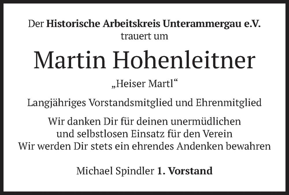  Traueranzeige für Martin Hohenleitner vom 21.05.2025 aus merkurtz