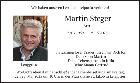 Traueranzeige von Martin Steger von merkurtz
