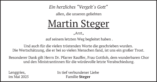 Traueranzeige von Martin Steger von merkurtz