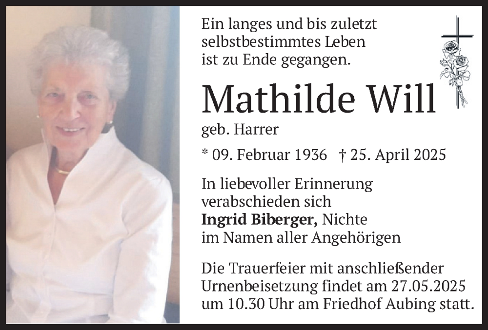  Traueranzeige für Mathilde Will vom 17.05.2025 aus merkurtz