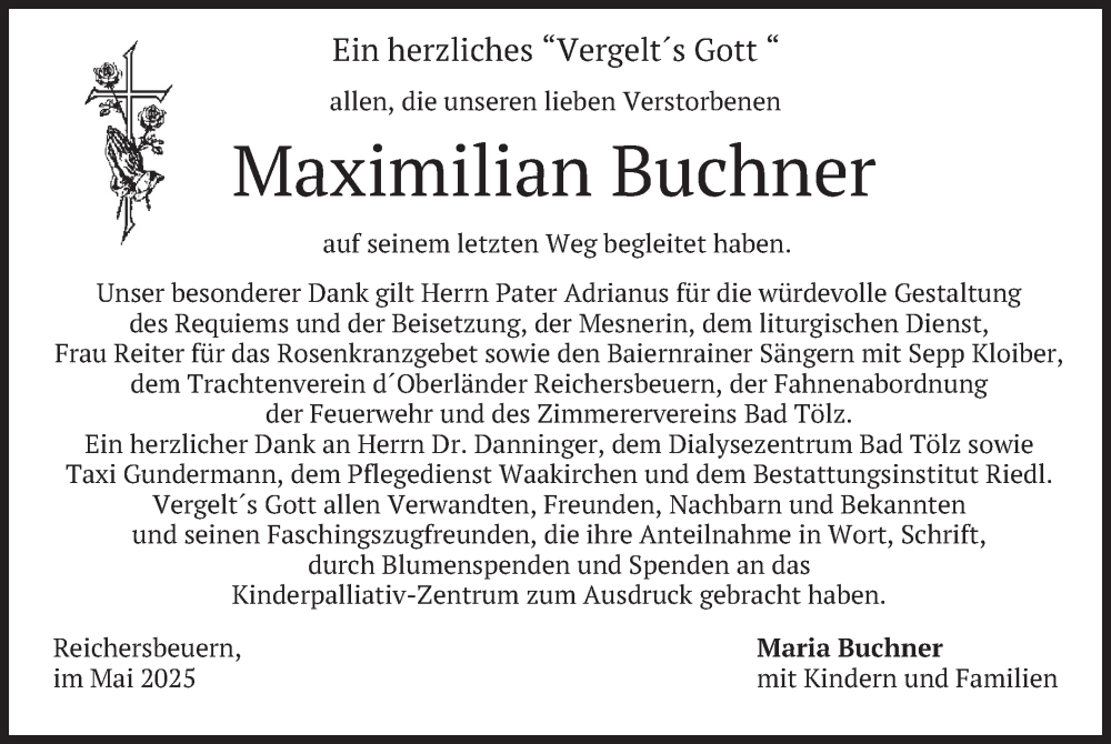  Traueranzeige für Maximilian Buchner vom 10.05.2025 aus merkurtz