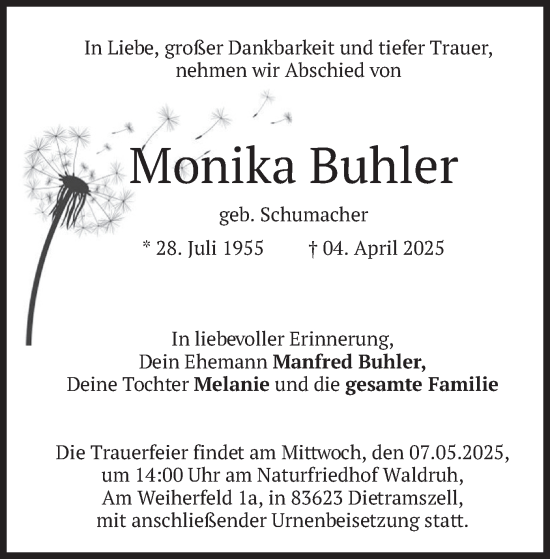 Traueranzeige von Monika Buhler von merkurtz