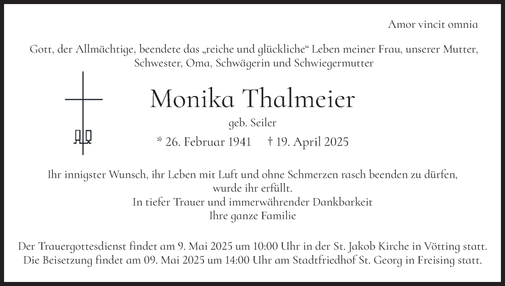  Traueranzeige für Monika Thalmeier vom 03.05.2025 aus merkurtz