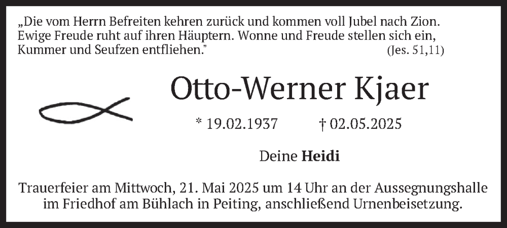  Traueranzeige für Otto-Werner Kjäer vom 17.05.2025 aus merkurtz