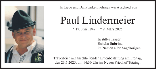 Traueranzeige von Paul Lindermeier von merkurtz