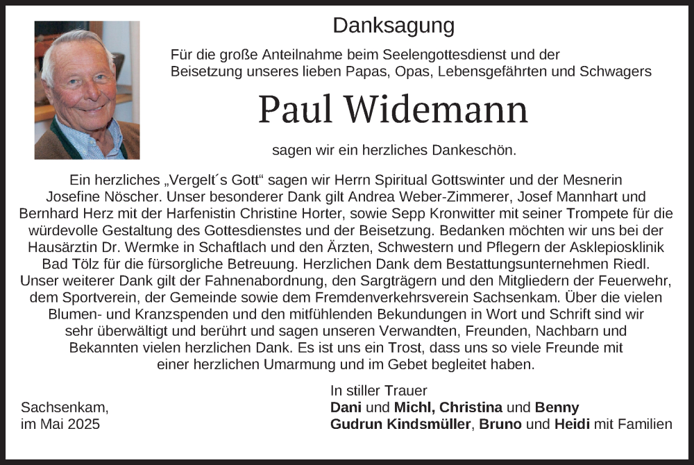  Traueranzeige für Paul Widemann vom 24.05.2025 aus merkurtz