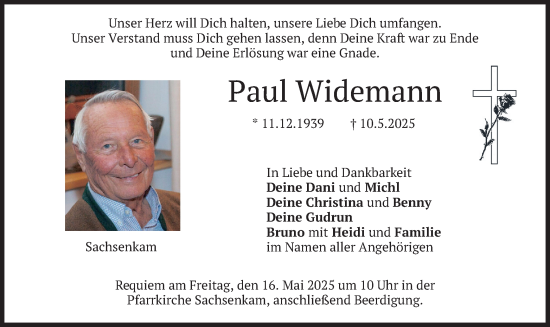 Traueranzeige von Paul Widemann von merkurtz