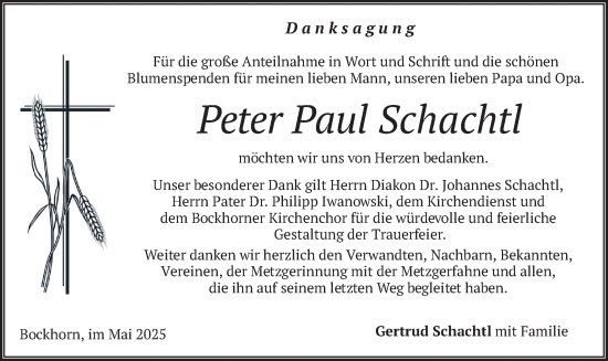 Traueranzeige von Peter Paul Schachtl von merkurtz