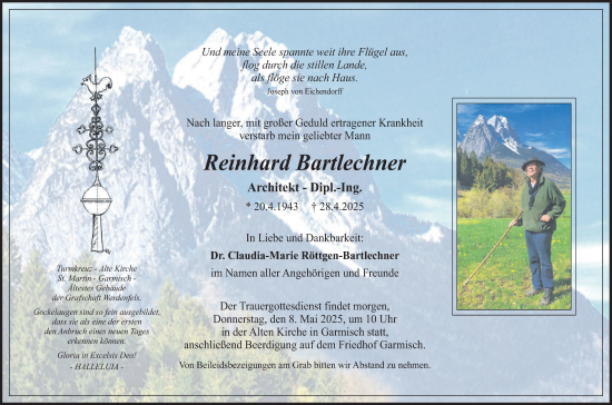 Traueranzeige von Reinhard Bartlechner von merkurtz