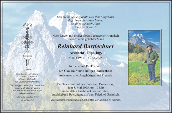 Traueranzeige von Reinhard Bartlechner von merkurtz