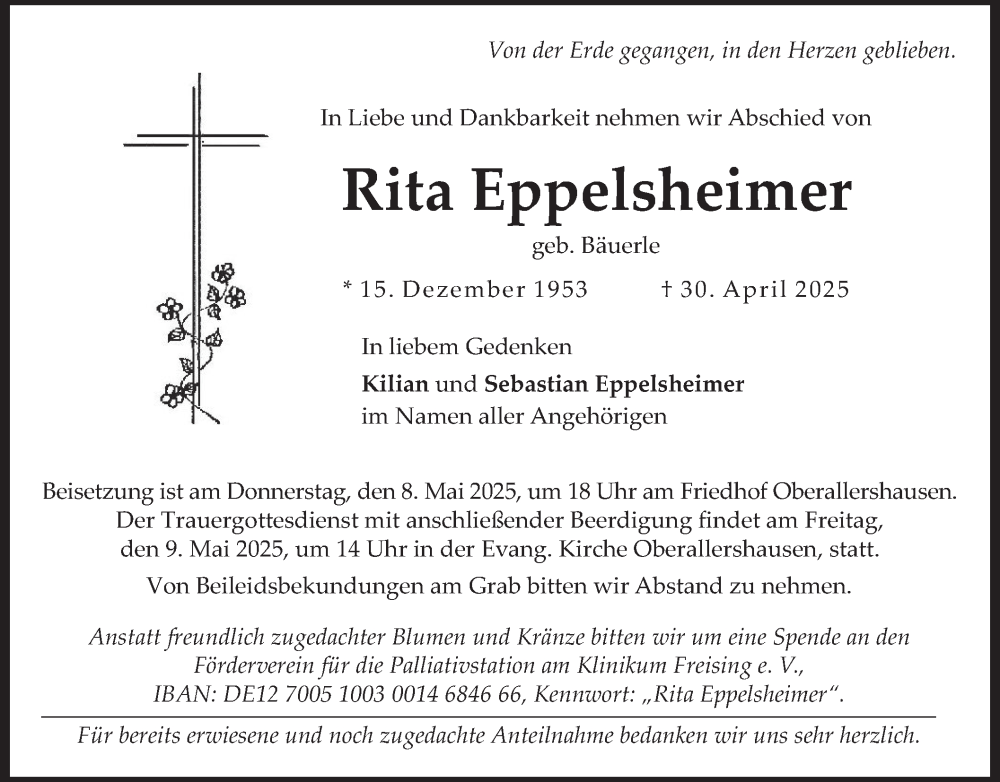  Traueranzeige für Rita Eppelsheimer vom 03.05.2025 aus merkurtz