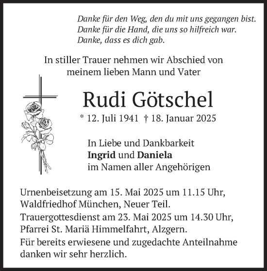 Traueranzeige von Rudi Götschel von merkurtz