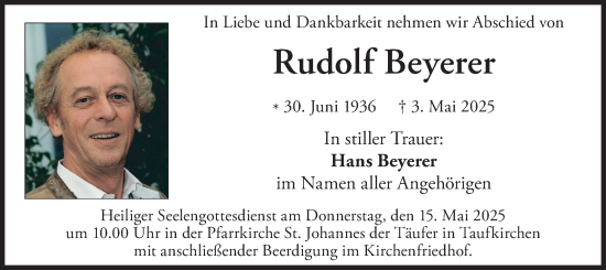 Traueranzeige von Rudolf Beyerer von merkurtz