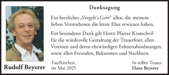 Traueranzeige von Rudolf Beyerer von merkurtz