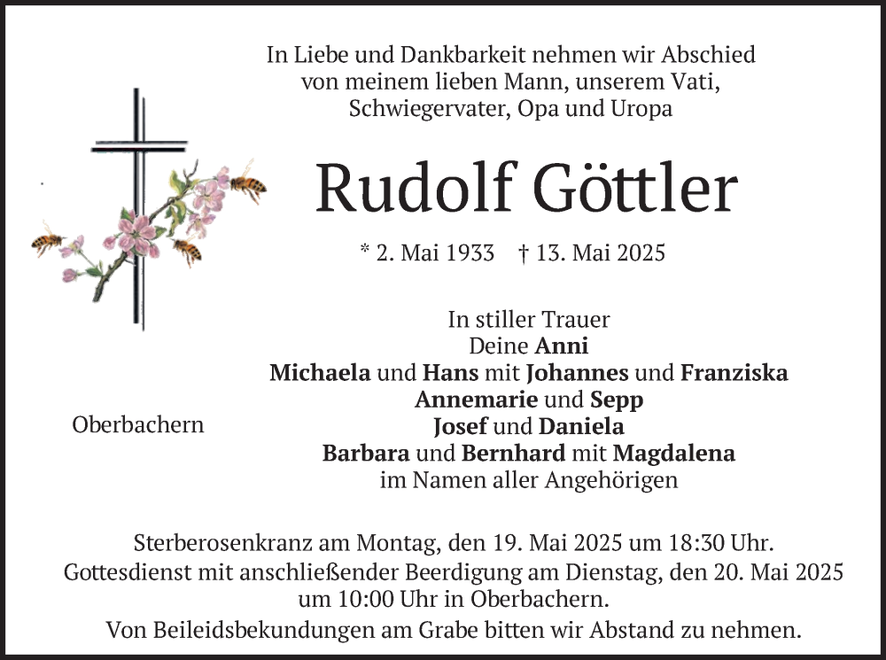  Traueranzeige für Rudolf Göttler vom 17.05.2025 aus merkurtz