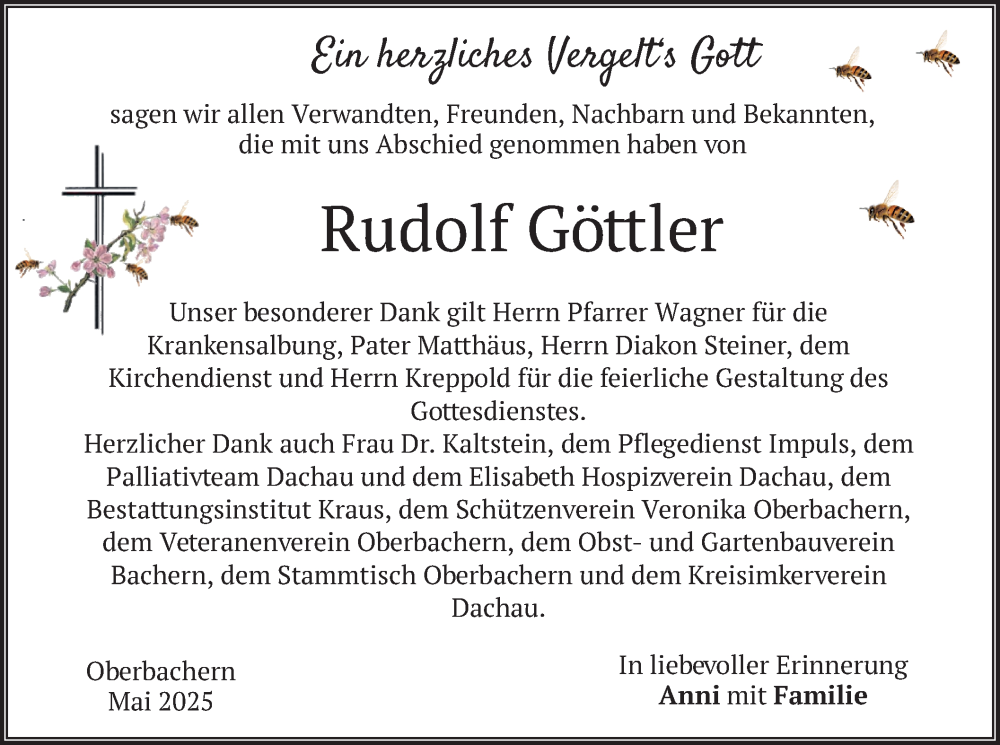  Traueranzeige für Rudolf Göttler vom 31.05.2025 aus merkurtz