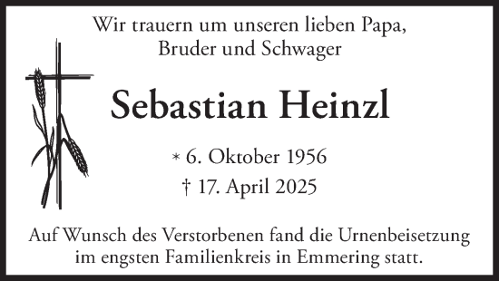 Traueranzeige von Sebastian Heinzl von merkurtz