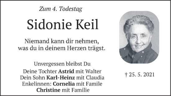 Traueranzeige von Sidonie Keil von merkurtz
