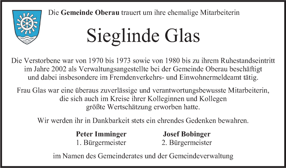  Traueranzeige für Sieglinde Glas vom 17.05.2025 aus merkurtz