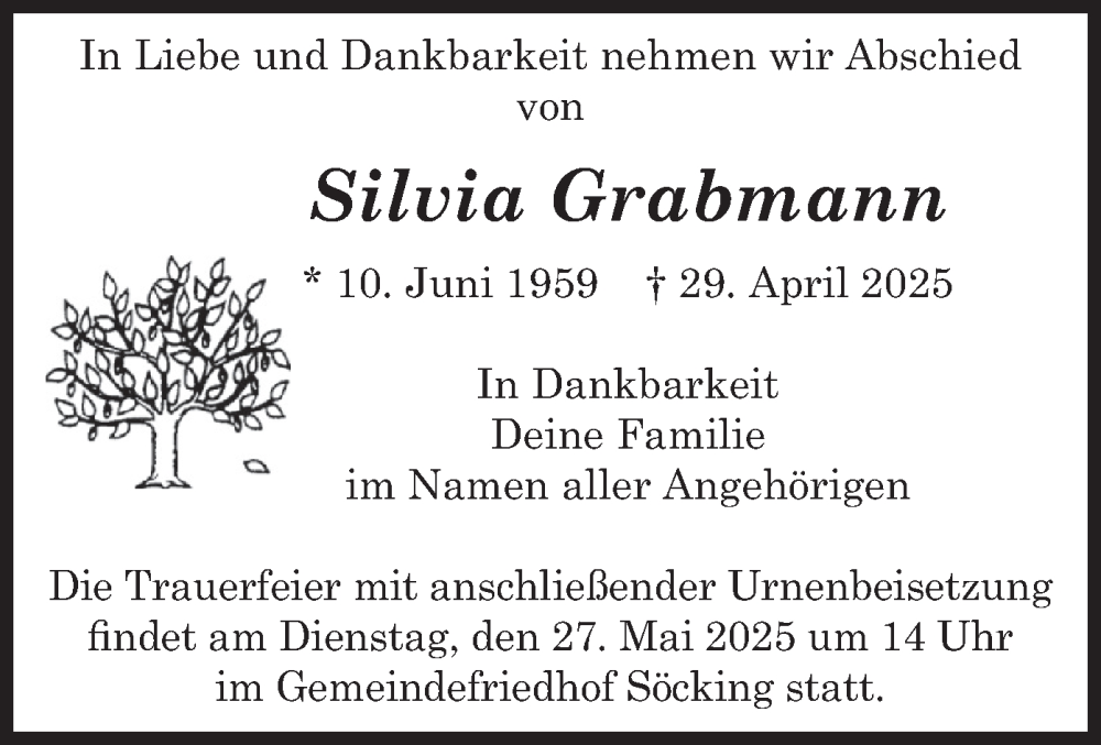  Traueranzeige für Silvia Grabmann vom 17.05.2025 aus merkurtz