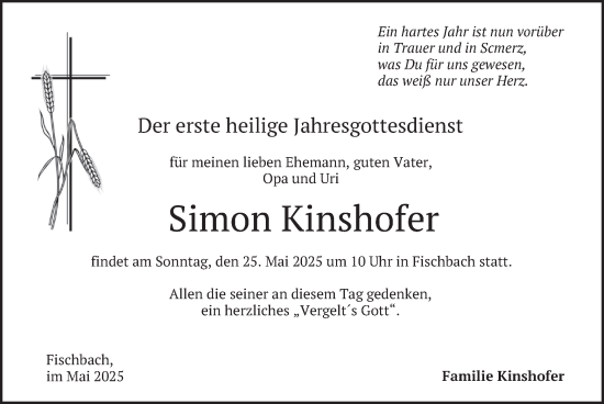 Traueranzeige von Simon Kinshofer von merkurtz