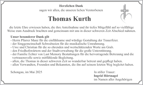 Traueranzeige von Thomas Kurth von merkurtz