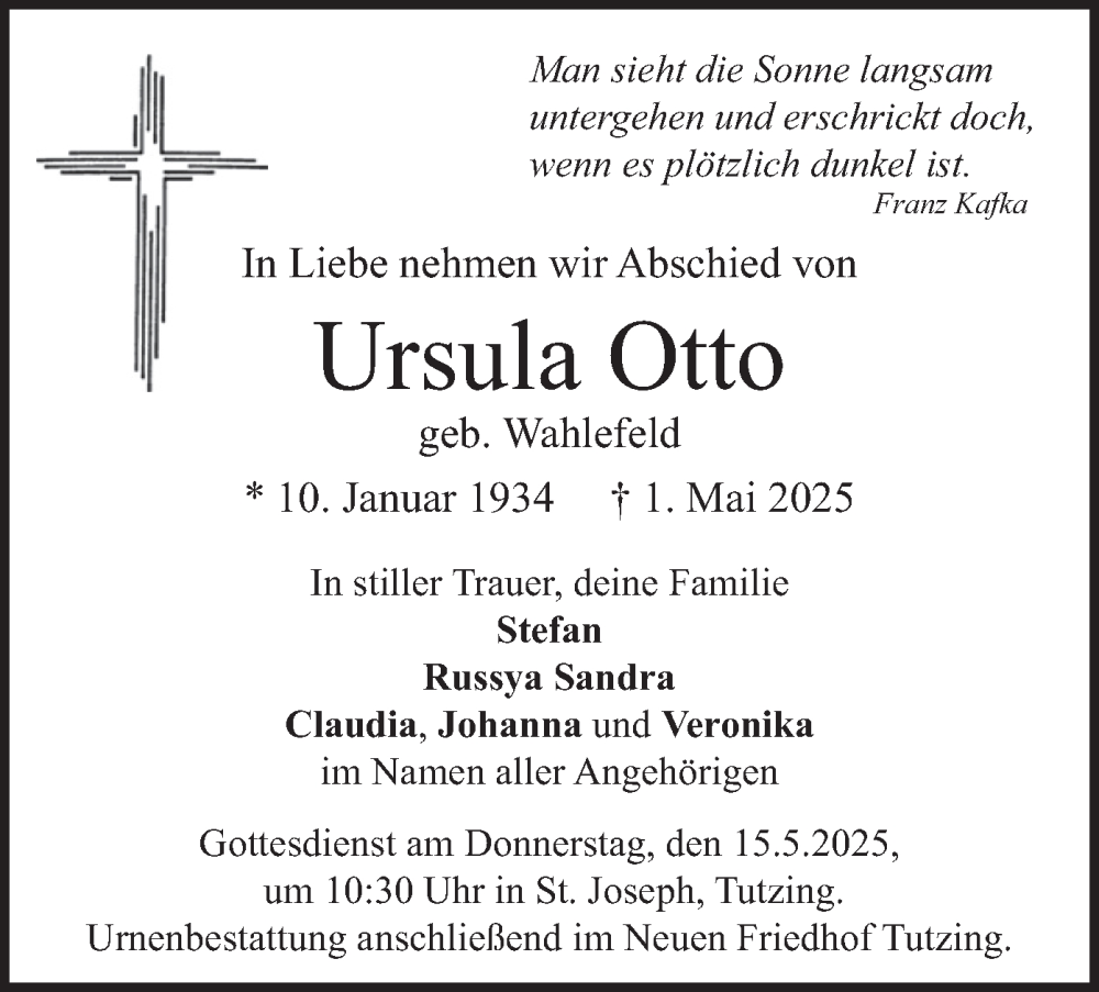  Traueranzeige für Ursula Otto vom 10.05.2025 aus merkurtz