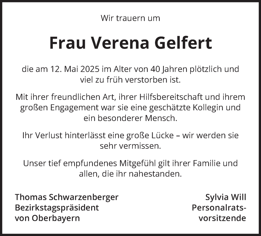  Traueranzeige für Verena Gelfert vom 24.05.2025 aus merkurtz