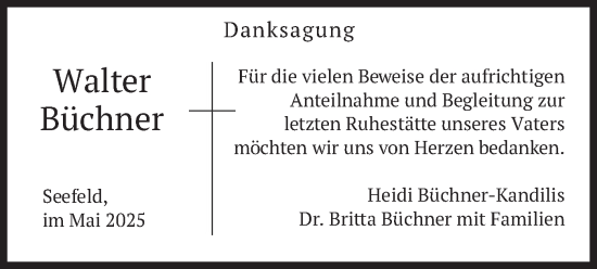 Traueranzeige von Walter Büchner von merkurtz