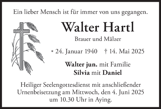 Traueranzeige von Walter Hartl von merkurtz
