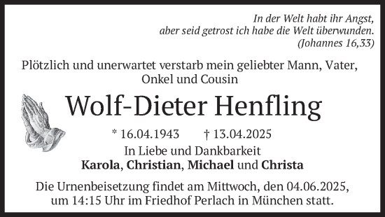 Traueranzeige von Wolf-Dieter Henfling von merkurtz