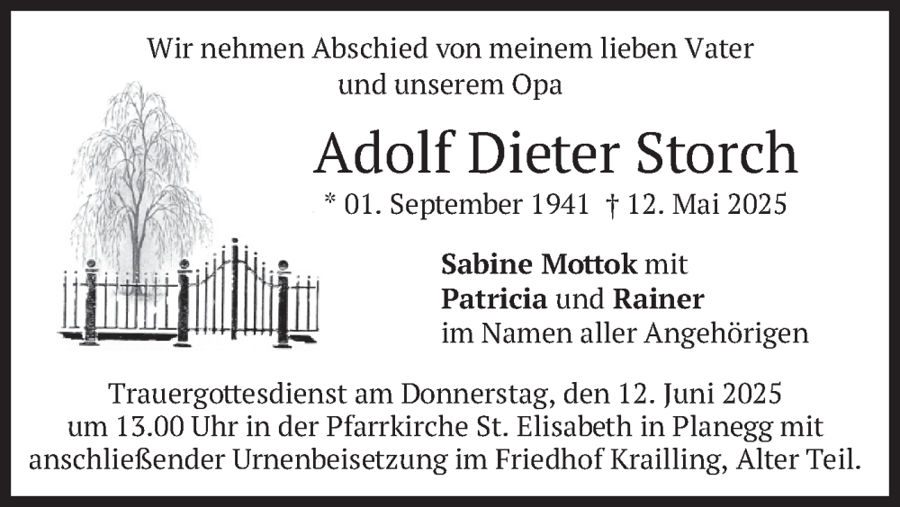 Traueranzeige für Adolf Dieter Storch vom 07.06.2025 aus merkurtz