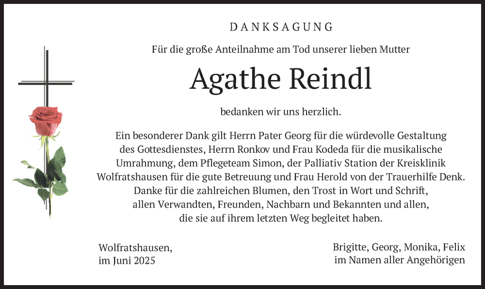  Traueranzeige für Agathe Reindl vom 07.06.2025 aus merkurtz