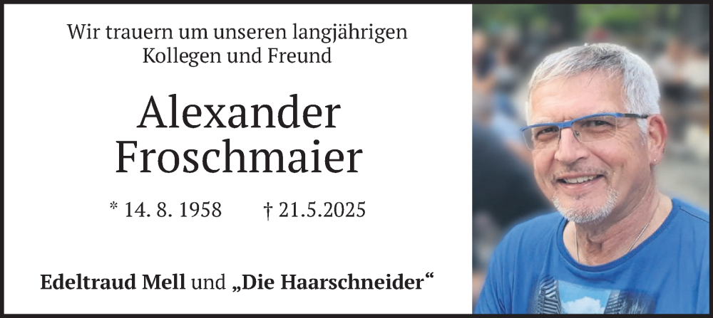  Traueranzeige für Alexander Froschmaier vom 06.06.2025 aus merkurtz