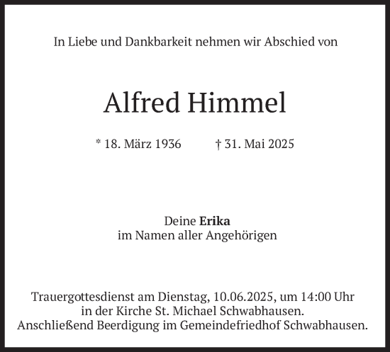 Traueranzeige von Alfred Himmel von merkurtz