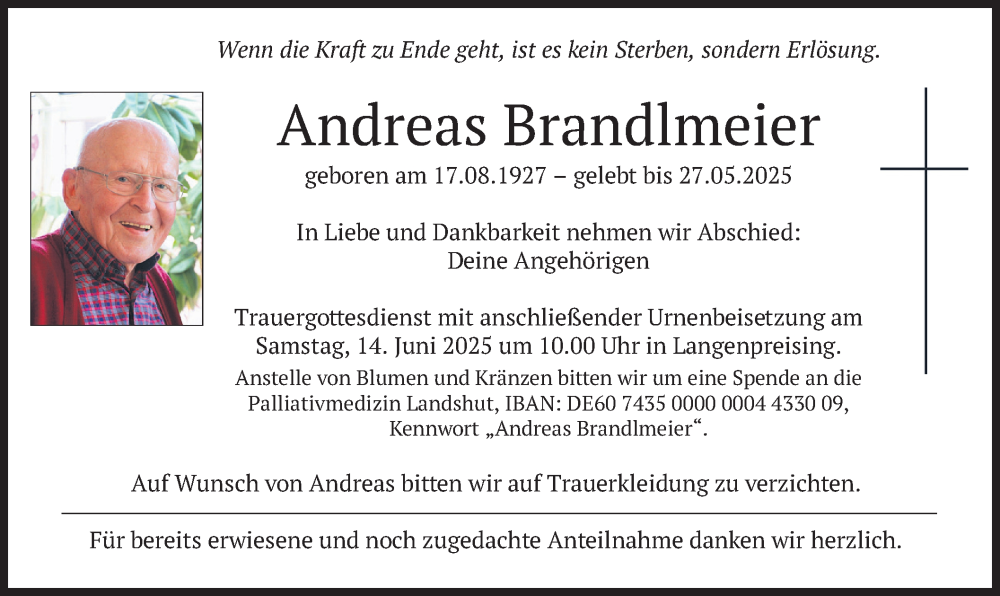  Traueranzeige für Andreas Brandlmeier vom 12.06.2025 aus merkurtz